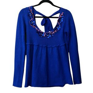 Free People floral sequined open back babydoll sweater